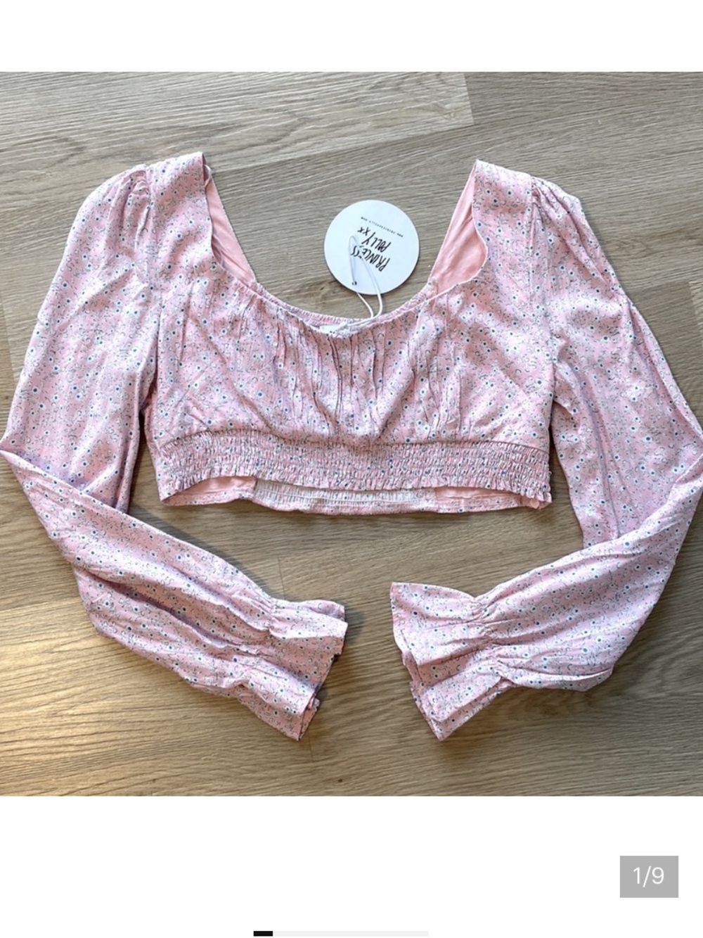 NWT Princess Polly Pink Floral Smocked Long Sleeve Crop Top Cottagecore